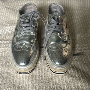 Previously loved Prada silver platform brogues fit 8